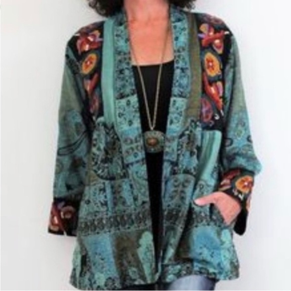 Soft Surroundings Istanbul Turquoise Tapestry Embroidered Jacket Kimono - Picture 3 of 12